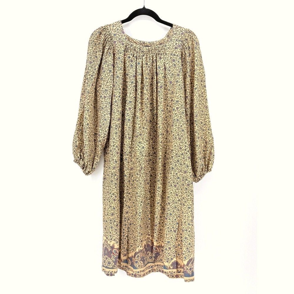 Robbie Bee Girls Vintage Floral Paisley‎ Prairie Shift Dress Gold Blue 5 no belt